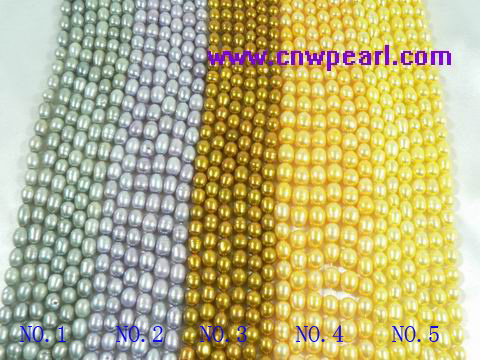 wholesale 5-6mm dye rice shaped freshwater pearl strands